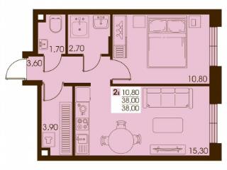 2-комн., 38 м², 8/10 этаж