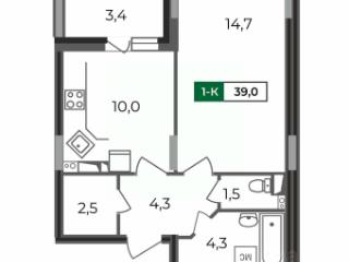 1-комн., 39 м², 2/17 этаж