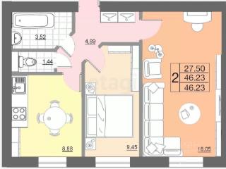2-комн., 46.2 м², 1/10 этаж
