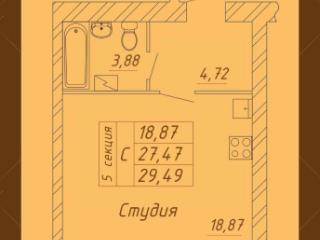 Студия, 29.49 м², 13/14 этаж